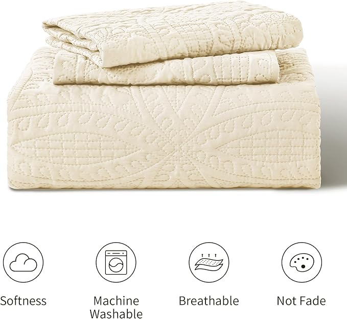Love's cabin King Size Quilt Bedding Set Beige Bedspreads - Image 7