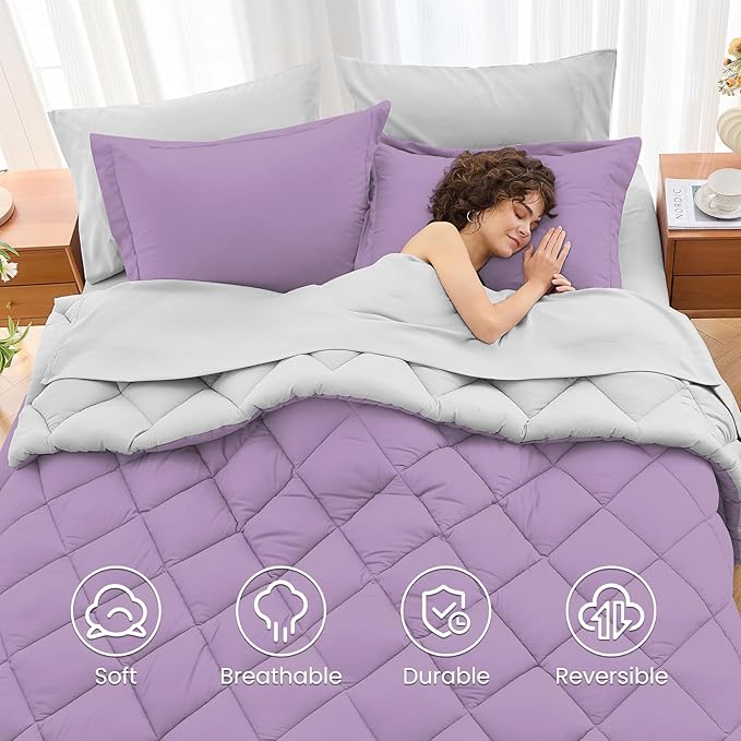 MUXHOMO 7 Pieces California King Comforter Set, Reversible Bed in a Bag Cal - Image 6