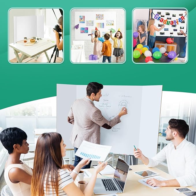 10 Pack Trifold Poster Board 48" X 36", IKAYAS Double Sided White Tri-fold Poster Boards, Science Fair Display Boards Posterboard Foamboard for Mounting, Art, Display, Projects Classroom Supplies-DeskoryOffice