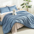 Litanika Full Size Comforter Sets Grayish Blue, 3 Pieces Lightweight Solid by Litanika