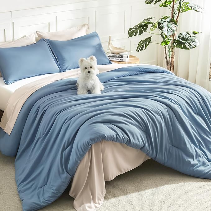 Litanika King Comforter Set Grayish Blue, 3 Pieces Lightweight Solid Bedding by Litanika