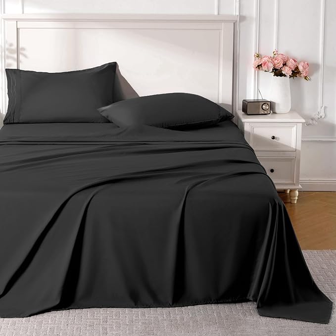 ROSE&RISY Black Twin Sheet Set, 3 Pieces Soft Bedding Queen Sheet Set, by ROSERISY