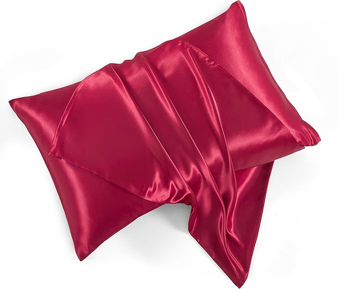 Satin Pillowcases with Zipper （20x36）, King Size Pillowcases Set of 2, Wine Red by HommxJF