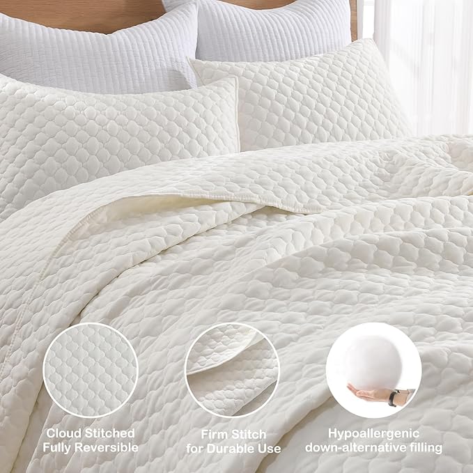 HORIMOTE HOME Cream Quilt King Size, Lightweight Quilt - Image 3