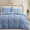 LOVQUE Light Blue Cotton Duvet Cover Queen Size, Linen Like Natural Bedding Set by LOVQUE