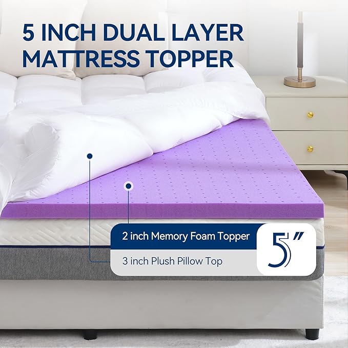 BDEUS Dual Layer 5 Inch Memory Foam Mattress Topper Twin XL Size - Image 2