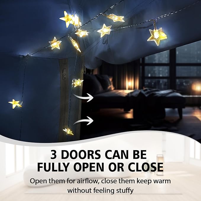 Bed Tent Bed Canopy Breathable 100% for Adult and Kids- Original Design Light Reduction 93% Sleeping Dream Tents Indoor Portable Big Space with String Light 3 Doors Twin Full Queen King Size