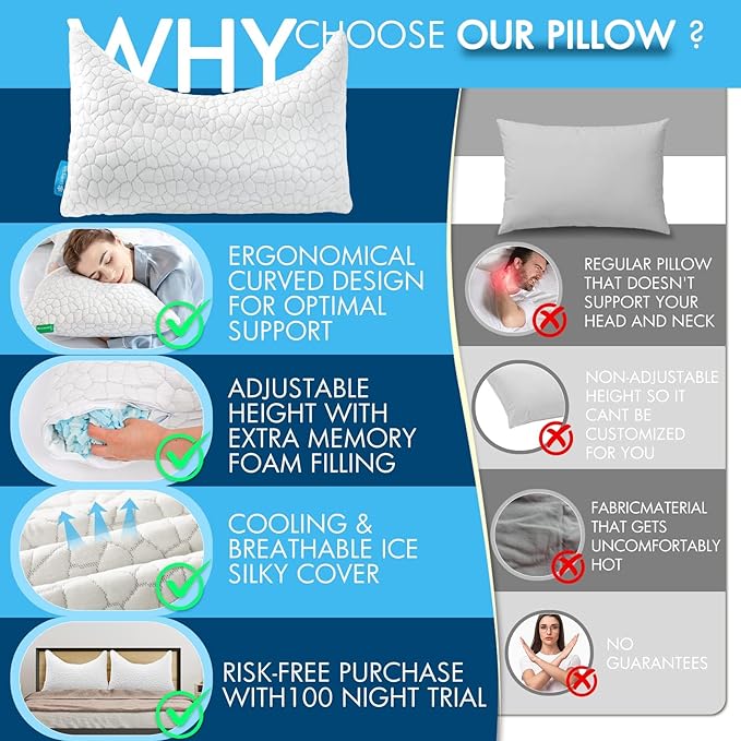 Cooling Pillow Queen Size Set of 2, Adjustable Bed Pillows - Image 8