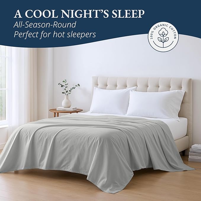 Lane Linen 100% Organic Cotton Twin XL Size Flat Sheet Only - Image 4