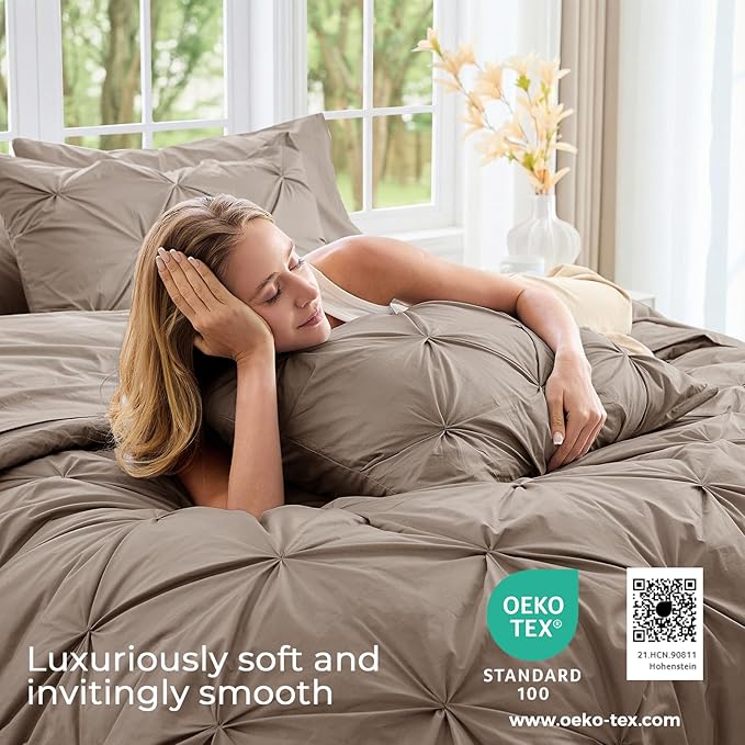 Sasttie Queen Comforter Set, 7-Piece Bed in a Bag, Pintuck Bedding Sets - Image 3