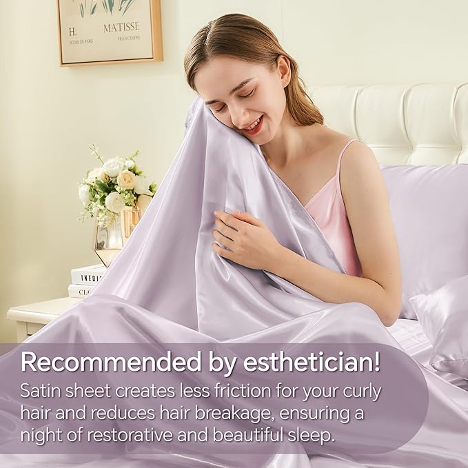BEDELITE King Size Sheets Set, Luxury Soft Lavender Satin Sheets - Image 4