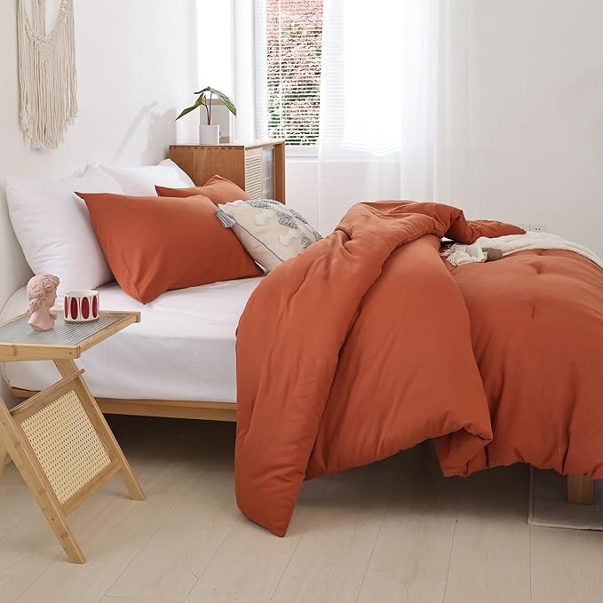 ROSGONIA King Size Comforter Set Burnt Orange - Image 4