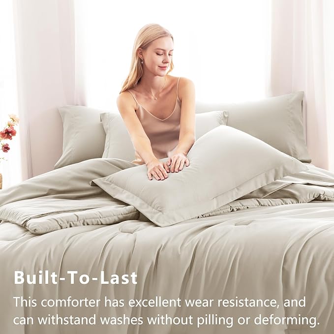 CozyLux Twin XL Comforter Set Beige, 5 Pieces Bed in a Bag Twin Extra Long - Image 3