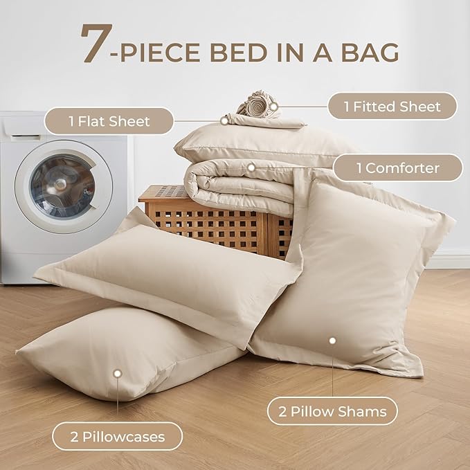 Sasttie California King Comforter Set, 7 Pieces Cal King Bed in a Bag, Complete - Image 6