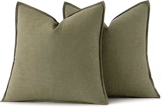 MIULEE Decorative Linen Euro Sham Pillow Covers 24x24 Light Olive Green ​Boho - Image 6