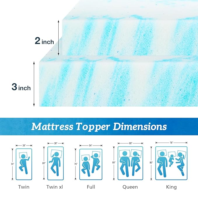 Sweetcrispy Memory Foam Mattress Topper Full, 3 Inch Thick Gel Infused Cooling - Image 6