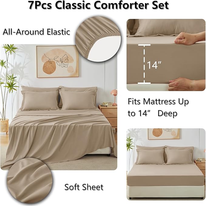 CozyLux Queen Comforter Set Taupe - Image 5