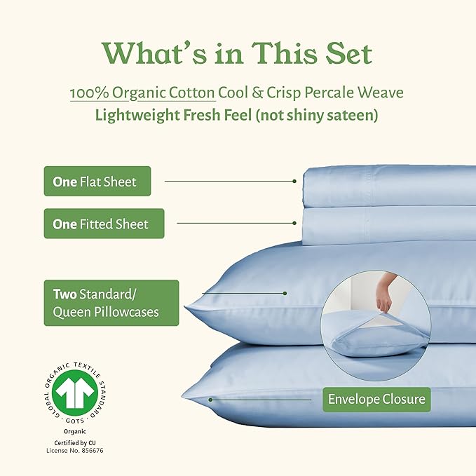 California Design Den Soft 100% Organic Cotton Queen Sheet Set - Image 4