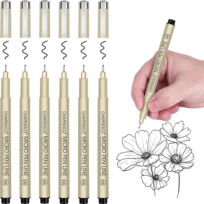 06 Micro Pen, Black Fine Point Pen with Waterproof Archival Ink, 0.5mm Fineliner Ink Pens for Artist Illustration, Sketching, Anime, Manga, Technical Drawing and Scrapbooking-DeskoryOffice