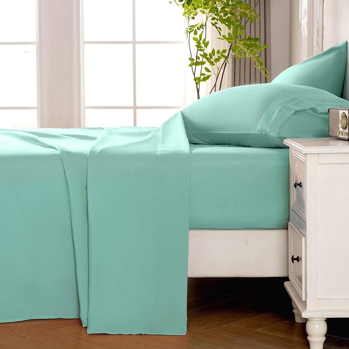 ROSE&RISY Light Green King Sheet Set, 4 Pieces Soft Bedding Sheet Set, - Image 3