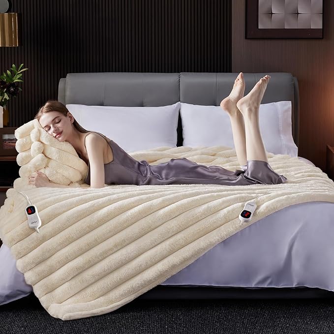 Heated Blanket Queen Size, Faux Fur Cozy Heating Blanket - Image 5