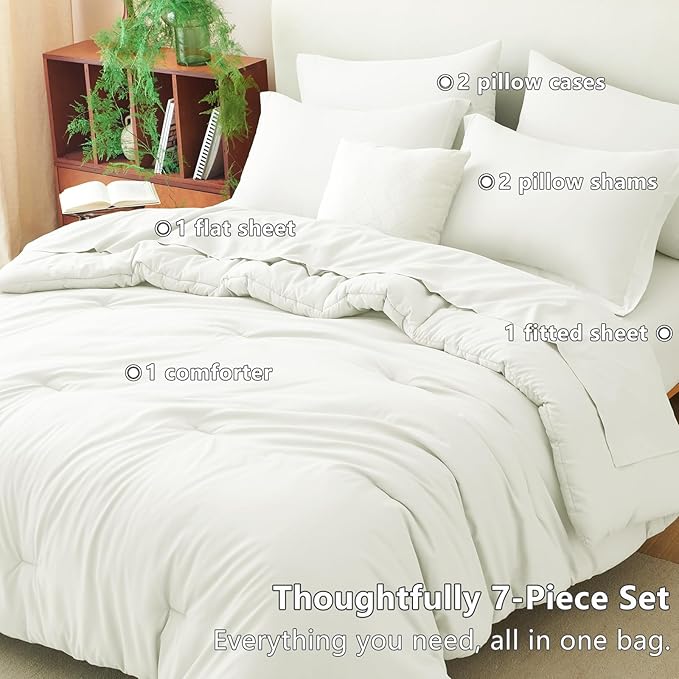 CozyLux Full Size Comforter Sets Ivory, 7 Pieces Bed in a Bag Full Comforter Set - Image 6