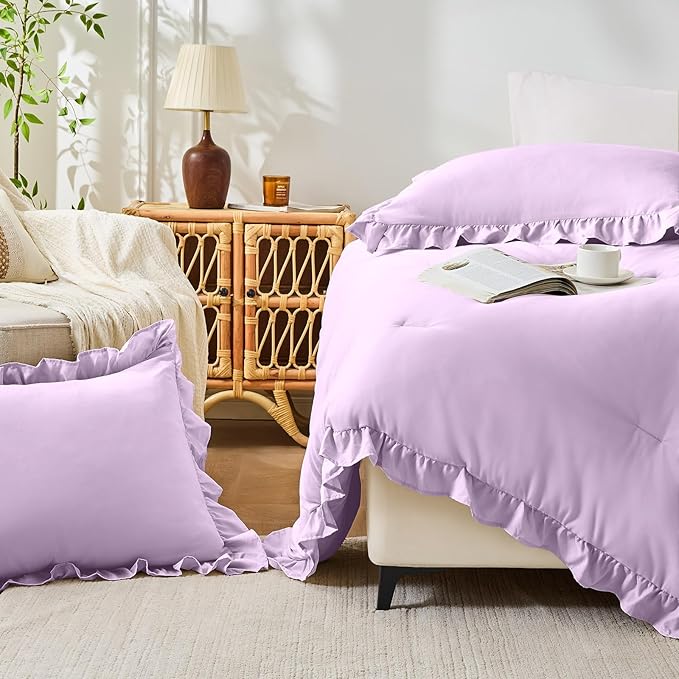 FUANNA Full Size Comforter Sets Lavender, 3 Pieces Ruffle Full Size Bedding Sets - Image 7