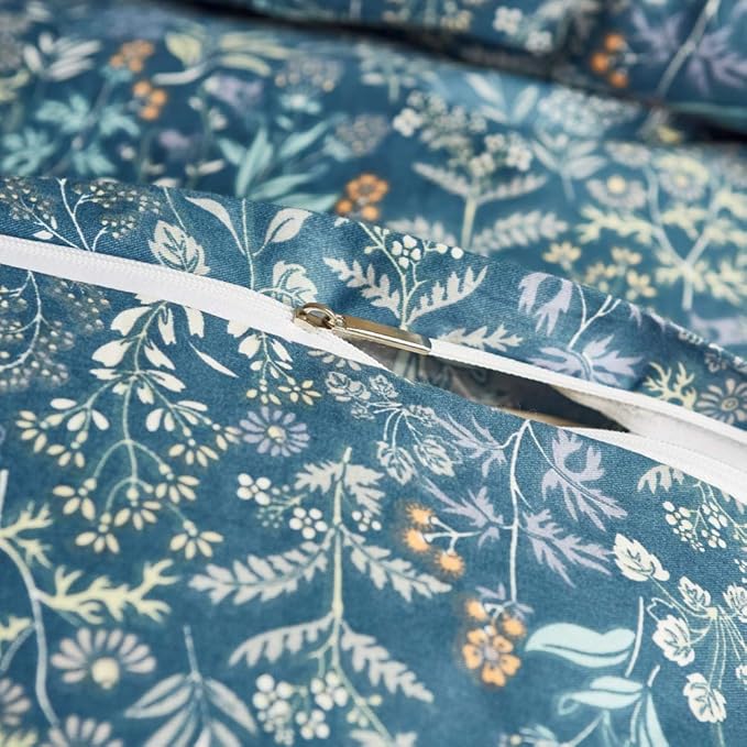 mixinni Floral Duvet Cover Queen Flower Pattern Blue Duvet Cover Set Garden - Image 4