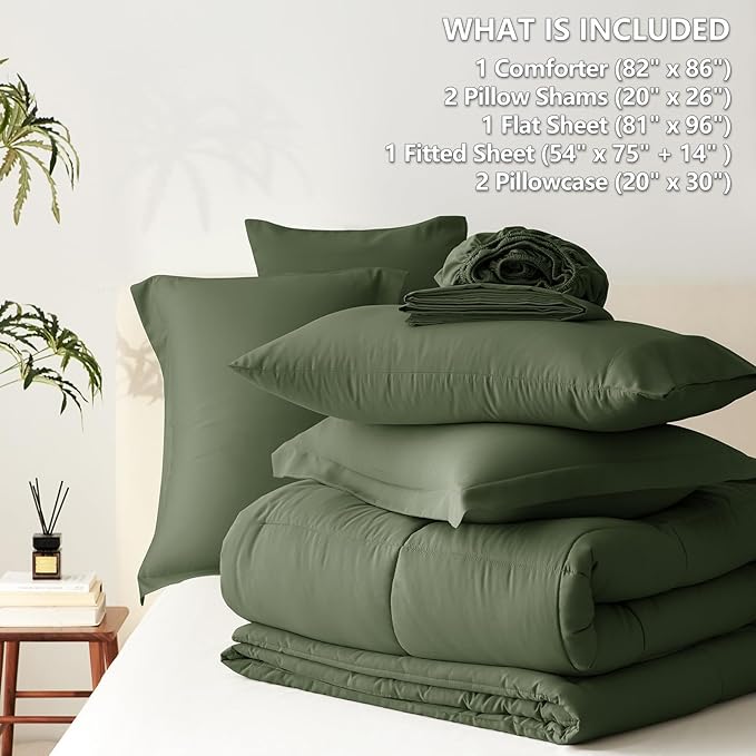 CozyLux Full Size Comforter Sets Olive Green - Image 7