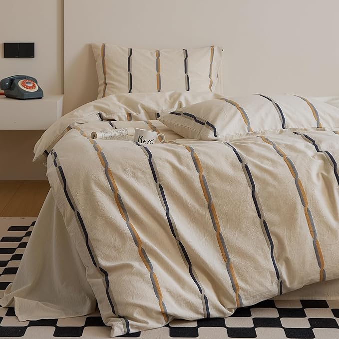 mixinni Cotton Linen Jacquard Duvet Cover Set Queen, 3-Piece Mid-Century Modern - Image 6