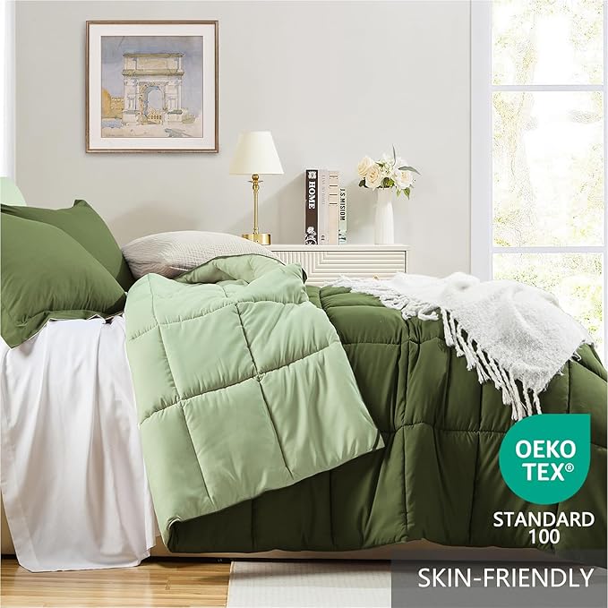 Homelike Moment Queen Comforter Set Olive Green, Lightweight Comforters Queen - Image 3
