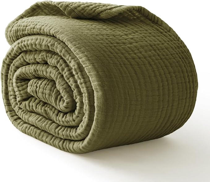 100% Cotton Muslin Blanket Queen 90" x 90", Breathable and Lightweight Cotton by Kozyhvn
