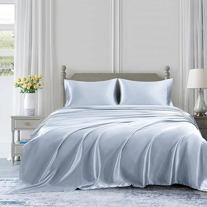 Homiest Baby Blue Satin Flat Sheet King - Image 5