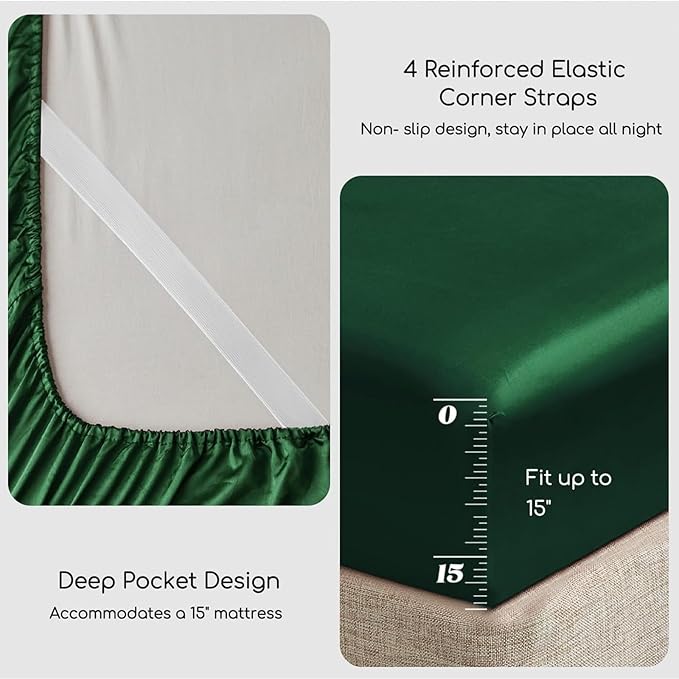 MR&HM Satin Bed Sheets, Twin Size Sheets Set - Image 4