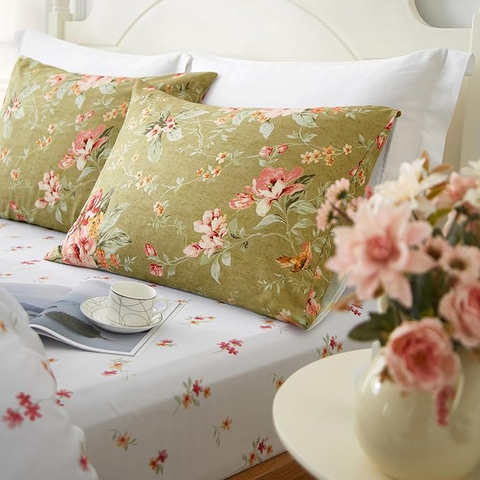mixinni Duvet Cover Full Size, Long Staple Cotton Reversible Green Floral Duvet - Image 4