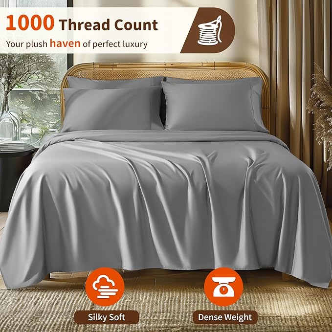 LBRO2M 1000 Thread Count 100% Egyptian Cotton Sheets Set 6 Piece Sets Queen Bed - Image 2