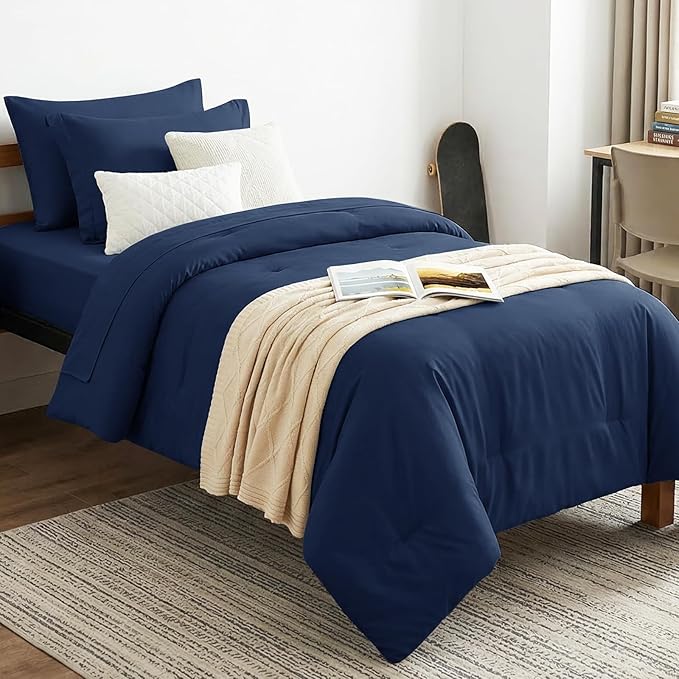 CozyLux Twin XL Comforter Set Navy Blue, 5 Pieces Bed in a Bag Twin Extra Long by CozyLux