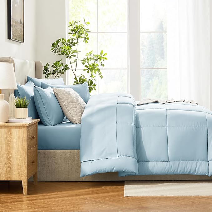 CozyLux Full Size Comforter Sets Light Blue, 7 Pieces Bed in a Bag, All Season - Image 4