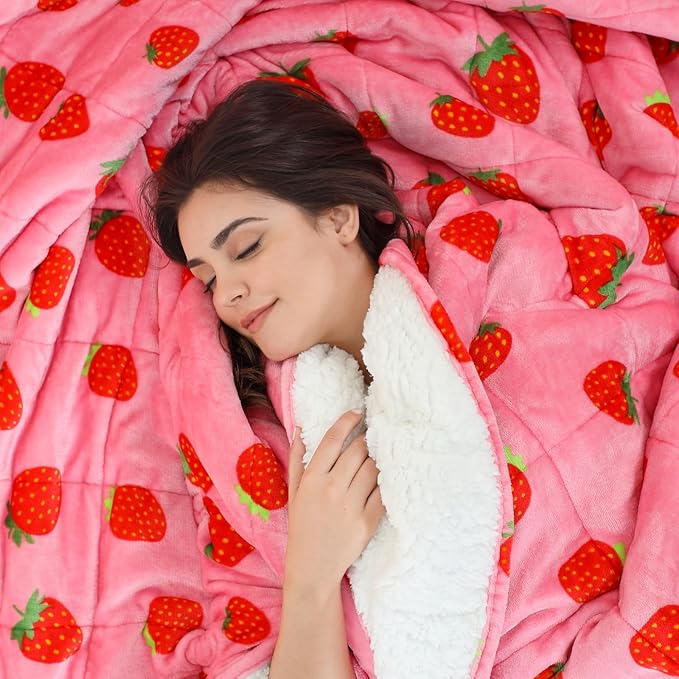Aemicion Strawberry Pink Weighted Blanket 15lbs Twin Size 48x72in, Soft Sherpa - Image 4