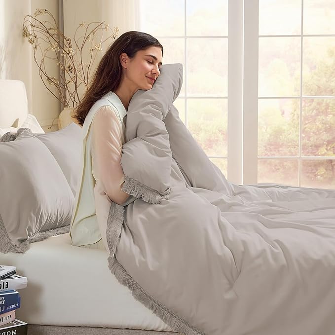 Andency King Size Comforter Set Heather Grey, 3 Pieces Boho Soft Lightweight - Image 5