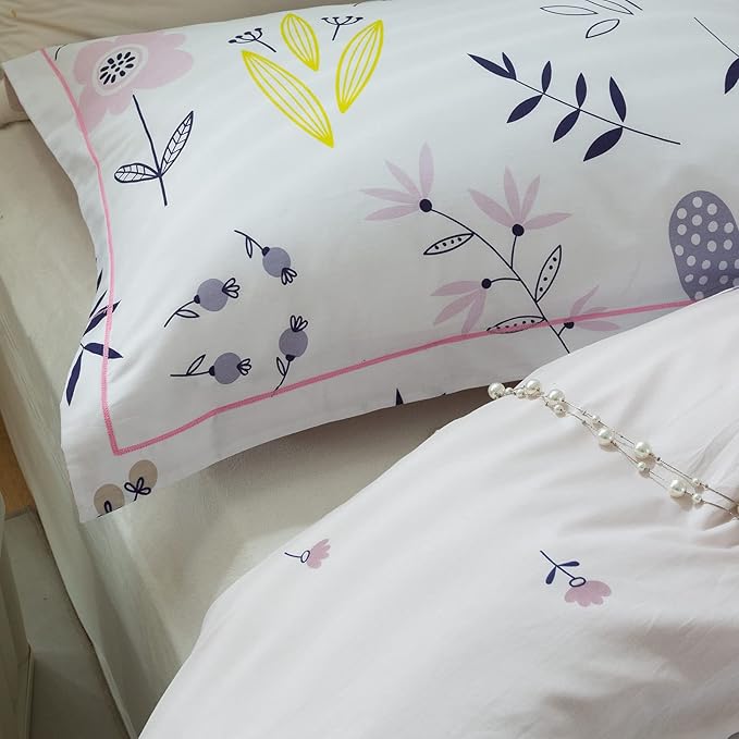 mixinni Garden Style Floral Duvet Cover Queen Size Teenage Girls Flower Leaf - Image 5