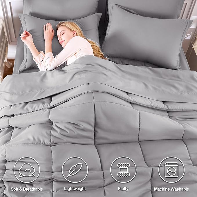 CozyLux King Size Comforter Set Grey - Image 2