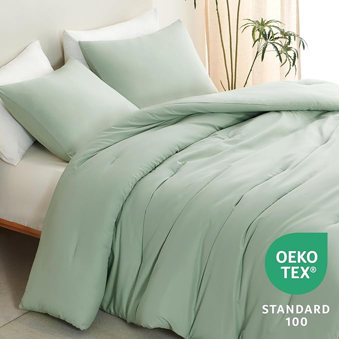 CozyLux Twin Comforter Set Sage Green, 2 Pieces Twin Extra Long Solid - Image 4