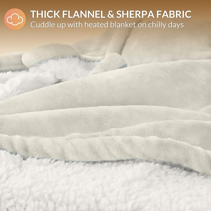 HOMLYNS LuxeHeat Heated Blanket Electric Blanket Full Size, Soft Flannel Sherpa - Image 5