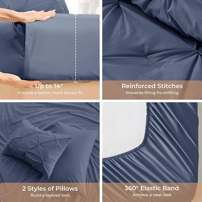 Sasttie King Size Comforter Set, 7-Piece Bed in a Bag, Pintuck Bedding Set - Image 5