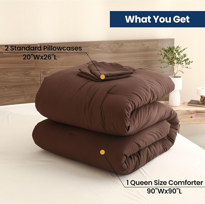 Paxrac Earthy Brown Comforter Queen Size, Neutral 3 Pieces Comforter Set - Image 7