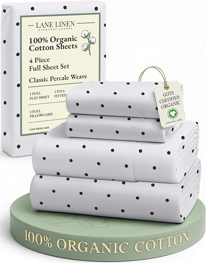 LANE LINEN 100% Organic Cotton Full Sheets Set, Percale Fully Elasticized by LaneLinen
