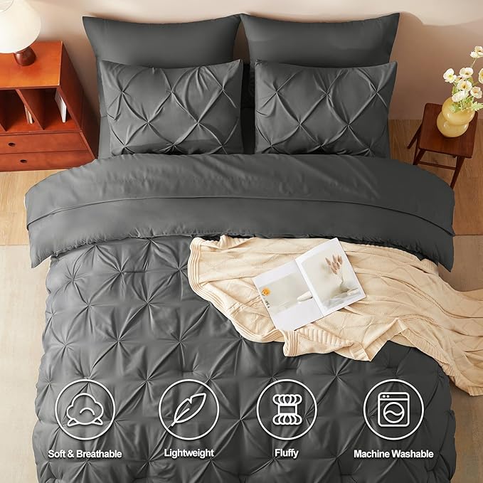 CozyLux California King Comforter Set Dark Grey - Image 2