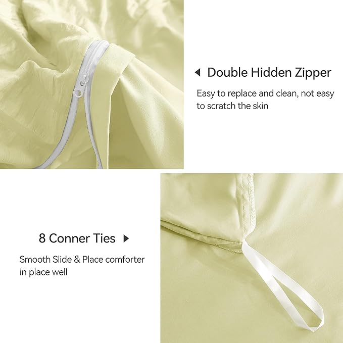 JELLYMONI Light Yellow Duvet Cover King Size, Soft Breathable Seersucker Duvet - Image 5