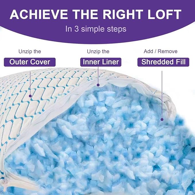 VAINOC Memory Foam Pillows Queen Size Set of 2, Adjustable Cooling Pillow - Image 4